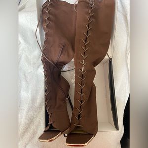 Fashion nova brown lace up heels, brand new!!